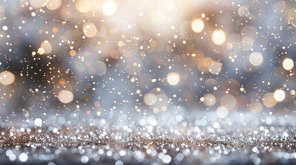 Silver Glitter Falling like Snowflakes, Sparkling Bokeh Background, Festive Holiday or Celebration...