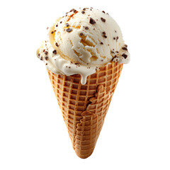 Stracciatella ice cream cone isolated on white transparent, PNG