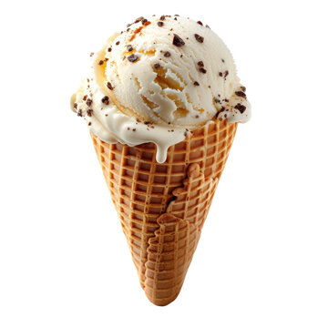 Stracciatella ice cream cone isolated on white transparent, PNG