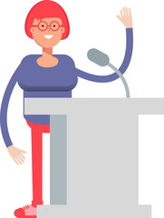 Geek Girl Character Speaking on Podium
