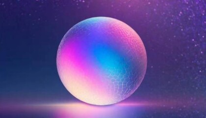 Holographic gradient round sphere. Glowing ball, ultraviolet neon light, blank space
