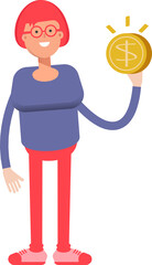 Geek Girl Character Holding Dollar Coin
