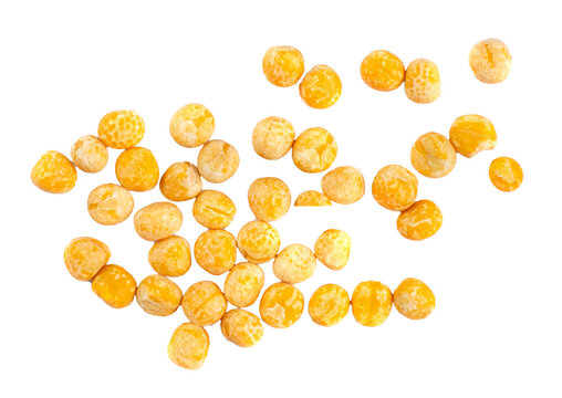 Dry Yellow Peas Isolated, Whole Pea Pile, Raw Legume, Dry Yellow Peas on White Background