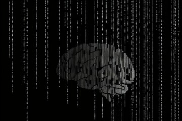 AI Brain Chip neon cyan. Artificial Intelligence mems mind next phase axon. Semiconductor usb hub circuit board brain embedded electronics - obrazy, fototapety, plakaty