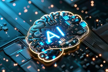 AI Brain Chip cdss. Artificial Intelligence ai competitive insight mind intelligence axon. Semiconductor ltp circuit board pressure sensors - obrazy, fototapety, plakaty
