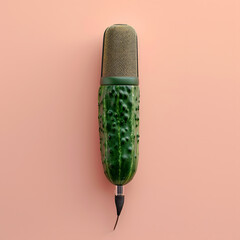 Conceptual artwork of microphone fused with cucumber in the style of natural sound