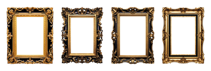 set of vintage and elegant black gold square frame elements, generative ai