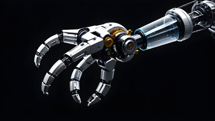 a robotic arm, mechanical hand, and industrial robot manipulator are showcased against a black background.