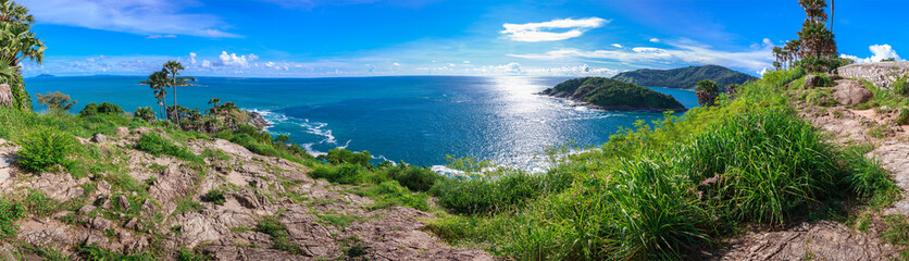 Panorama landscape of sea and cape at Promthep cape Phuket Thailand