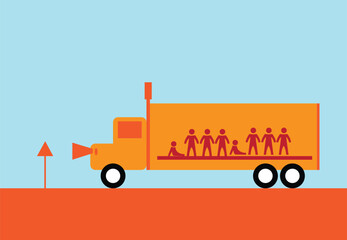 Human Smuggling using refrigerated trucks or lorry concept. Editable Clip Art.