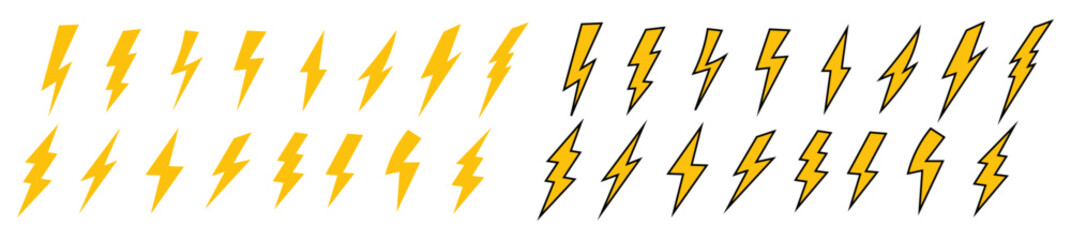 Set Of lightning bolt or thunder icons .Lightning icons collection.Collecction of flash lightning bolt sign.Vector Illustration