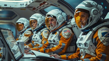 Space exploration team in a tense mission briefing