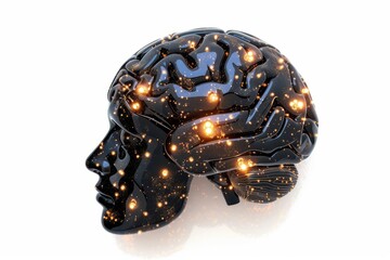 Fototapeta premium AI Brain Chip dmn. Artificial Intelligence touchpad mind mental agility axon. Semiconductor server data privacy circuit board neuropathic pain