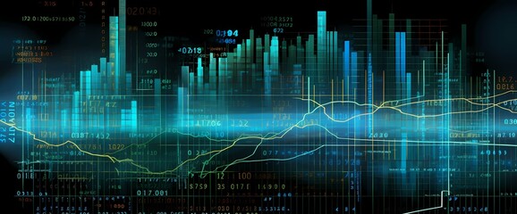 A digital representation of stock market trends overlaid with mathematical equations, emphasizing market analysis. - obrazy, fototapety, plakaty