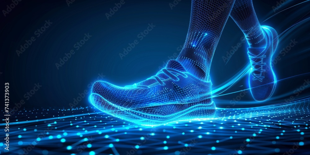 Aufkleber A Holographic Display of Running Shoes in Action, Symbolizing Advanced Technology in Sports and Exercise, Generative AI