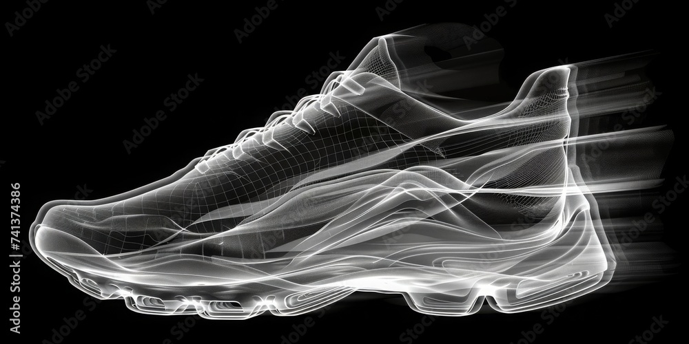 Poster A Holographic Display of Running Shoes in Action, Symbolizing Advanced Technology in Sports and Exercise, Generative AI