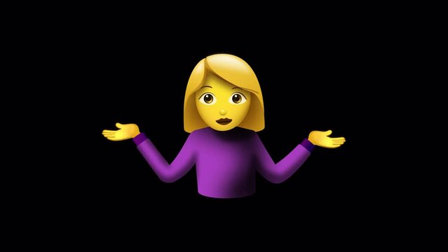 Woman Shrugging Emoji Animated on a Transparent Background. 4K Loop Animation with Alpha Channel.