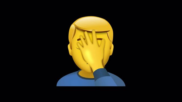 Man Facepalming Emoji Animated on a Transparent Background. 4K Loop Animation with Alpha Channel.