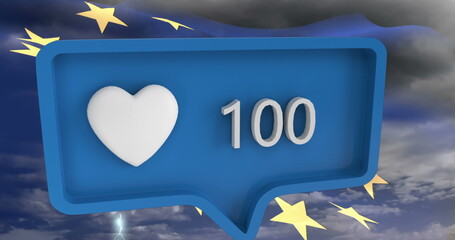 Image of heart icon with numbers on speech bubble with european union flag
