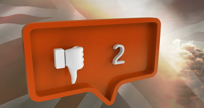 Image of unlike icon with numbers on speech bubble with flag of usa - Powered by Adobe