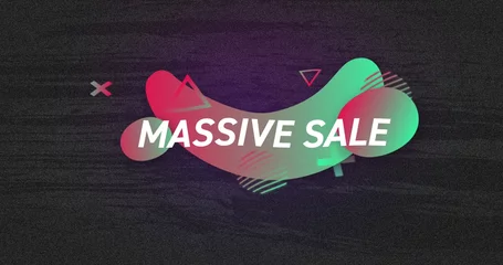  Image of massive sale text in white over green to red shapes on grey flickering background © vectorfusionart