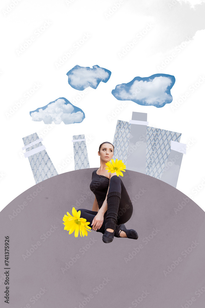 Poster photo cartoon comics sketch collage picture of upset lady suffering air pollution isolated graphical