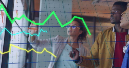 Image of data processing over diverse business people in office