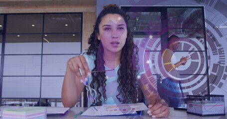 Image of data processing over diverse business people in office