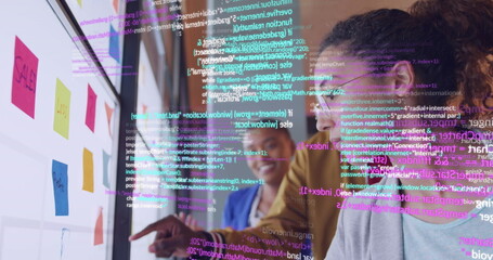 Image of data processing over diverse business people in office