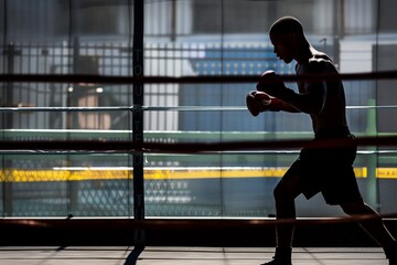 fighter shadowboxing in preparation area near the cage