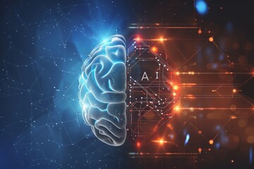 AI Brain Chip dvi cable. Artificial Intelligence blockchain mind neurofeedback axon. Semiconductor mental health circuit board procedural memory - obrazy, fototapety, plakaty