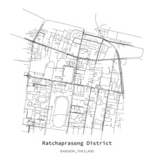 Ratchaprasong District Bangkok,street map,vector image for marketing ,digital product ,wall art and poster prints.