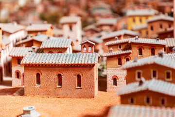 Diorama, miniature houses of medieval plan of San Gimignano, Tuscany, Italy