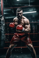 Fototapeta na wymiar kick boxer man training alone in the gym