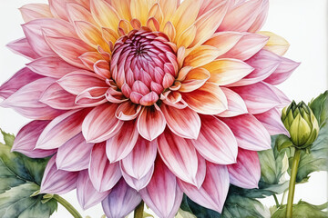 dahlia flower closeup watercolor illustration