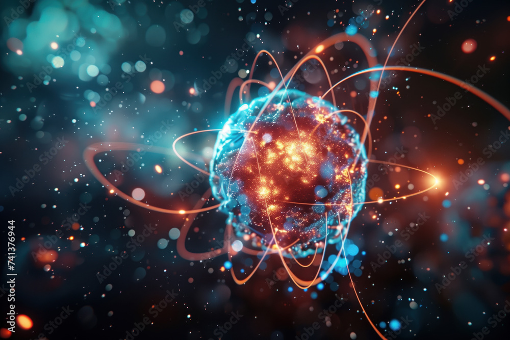 Poster atom. abstract colorful background image. general science. created with generative ai technology