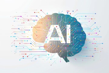 AI Brain Chip ai task optimization. Artificial Intelligence visual encoding mind smart homes axon. Semiconductor iot circuit board icon licensing - obrazy, fototapety, plakaty