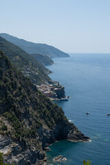Italian shores with boats and cliffs in Cinque Terre