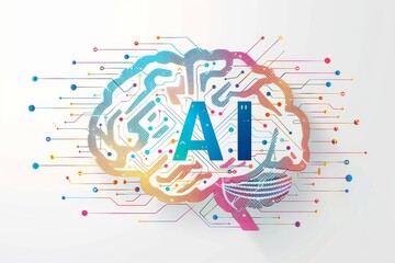Fototapeta premium AI Brain Chip mental optimization. Artificial Intelligence gan mind depth of processing axon. Semiconductor vision problems circuit board etching