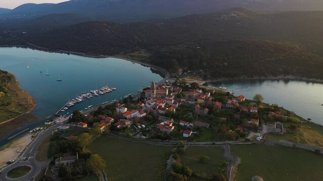 Aerial view of Osor village with stunning harbor and tranquil sea, Osor, Croatia.