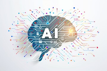 Fototapeta premium AI Brain Chip tri gate transistors. Artificial Intelligence cloud economics mind ai axon. Semiconductor innovative circuit board neuroenhancement