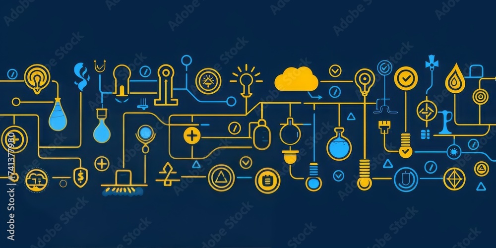 Fototapete A Vibrant Illustration of Interconnected Network Systems and Data Flow in the Digital Age, Generative AI