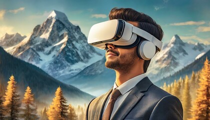 Young man using virtual reality headset. VR, future, gadgets, technology concept