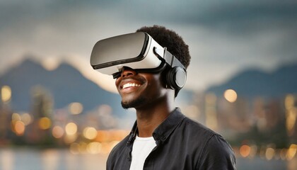 Young man using virtual reality headset. VR, future, gadgets, technology concept