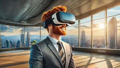 Young man using virtual reality headset. VR, future, gadgets, technology concept