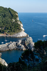 Italian shores with boats and cliffs in Cinque Terre