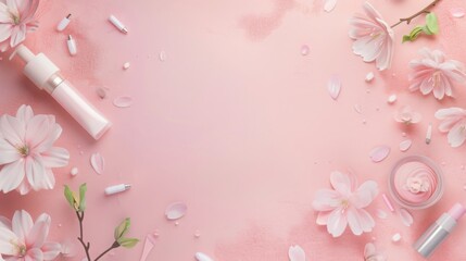 Flat lay composition with professional hairdressing tools and hair care products on pink background. Comb, scissors, hair dryer, curling iron. Beauty salon, barber shop, hairstyle and haircut concept.