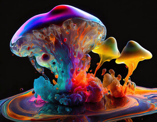 Vibrant Mushroom-like Liquid Splashes - Abstract