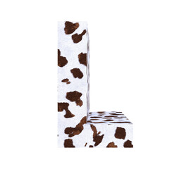 Cow Fur textured 3D letter L isolated on white background