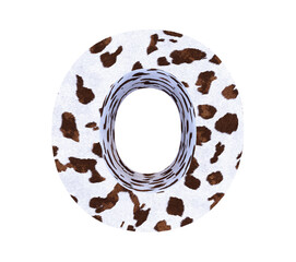Cow Fur textured 3D letter O isolated on white background